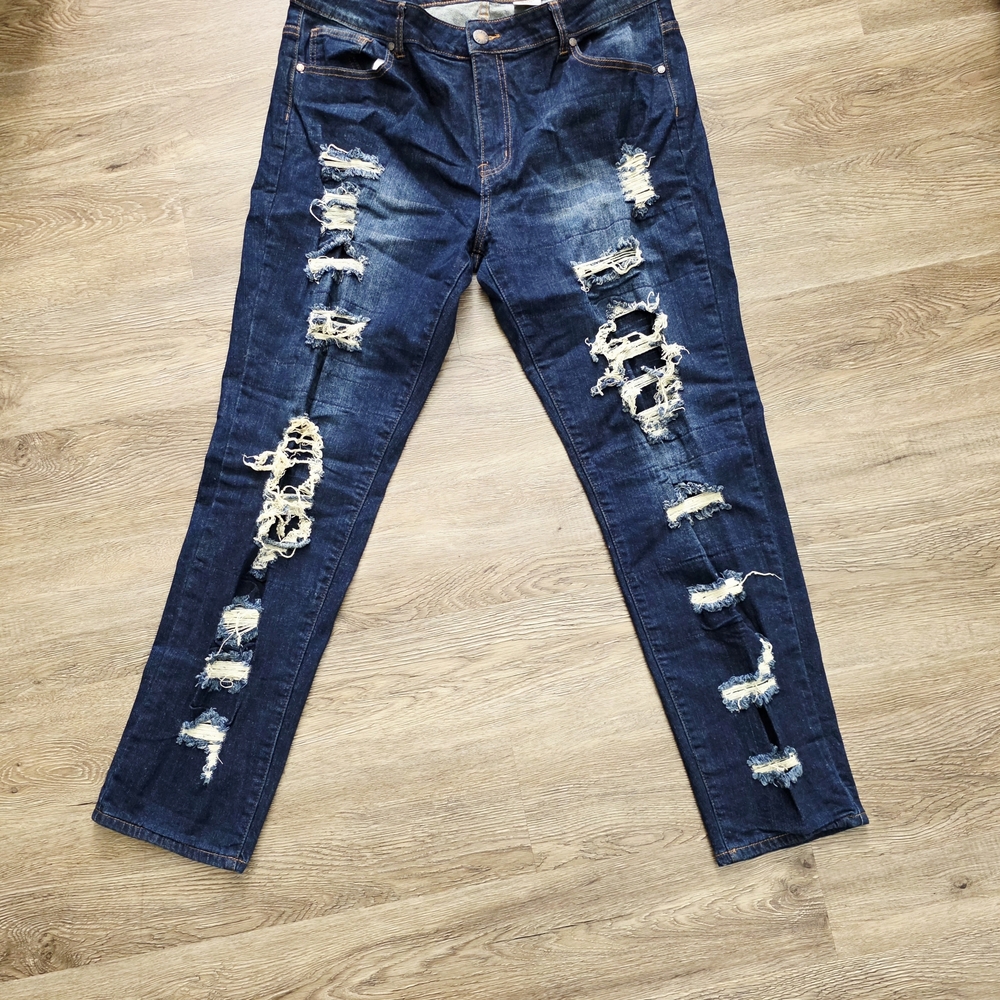 VIP Dark Blue Distressed Boyfriend Jeans